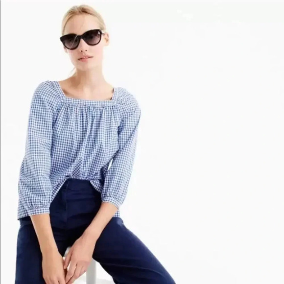J. CREW Penny Gingham square neck top size 2‎ - Picture 1 of 7
